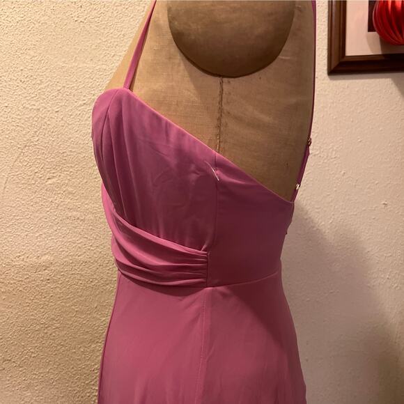 Lovely Adjustable Strap Wrap Bodice Maxi Dress with Front Slit Pink Size 2R - Picture 8 of 12